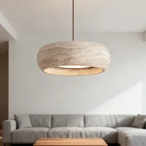 7.8in Modern Pendant Light Adjustable Pendant Lights With Yellow Travertine Lampshade LED 18W 3 Color Dining Room Bedroom