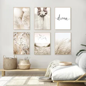 Beige Reed Cotton Mushroom Beach Wall Art Canvas Painting Sand Hand Posters And Prints Nordic Wall Pictures Living Room Decor