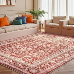 VIKAMA Pink Retro Persian Rug Non-Slip Living Room Sofa Coffee Table Carpet Bedroom Decorative Floor Mat