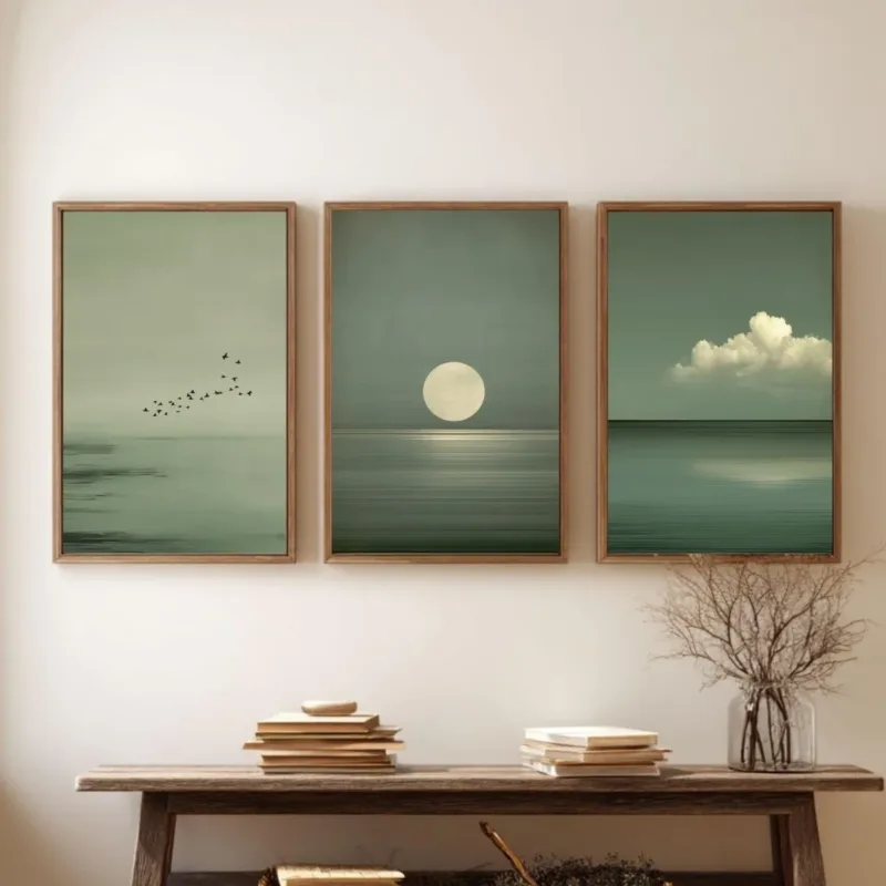 3pcs/set Japanese Wabi Sabi Sage Green Canvas Prints Poster Japandi Minimalist Zen Art Print Berdroom Wall Art Home Decor Poster