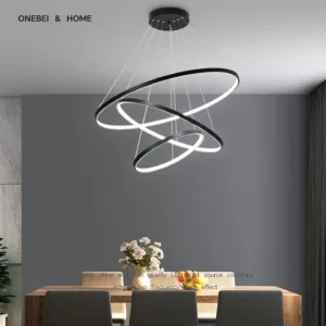 Modern White Ring LED Chandelier - Dimmable Pendant Light for Living Dining Bedroom, Minimalist Home Lighting Fixtures