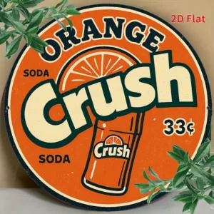 [2D Flat] Vintage Orange Crush Soda Metal Sign - 7.87" Round Retro Wall Decor with "33¢" Price Tag, Easy to Hang for Home, Garag