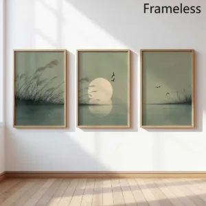 3pcs/Set Japandi Sage Green Canvas Wall Art Poster - Unframed Misty Nature Painting for Living Room and Bedroom Wall Decorations