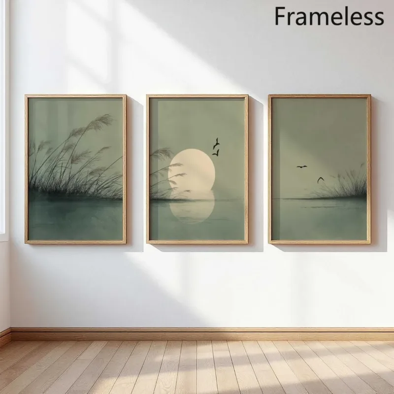 3pcs/Set Japandi Sage Green Canvas Wall Art Poster - Unframed Misty Nature Painting for Living Room and Bedroom Wall Decorations