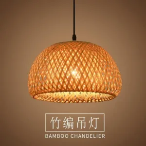 Bamboo Lantern Pendant Lamp Natural Rattan Wicker E27 LED Chandeliers Hand-Woven Lampshades Lighting Fixture Hanging Light