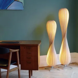 Modern Luxury Wooden Curved Lampshade Floor Lamp for Living Room Bedroom Bedside Standing Lamp Indoor Lighting Foot Lamp Salon