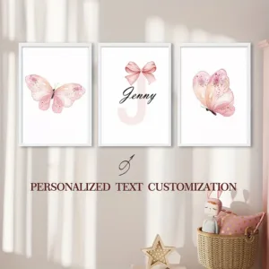 Baby Custom Name Butterfly Posters Personalized Pink Girls Room Decorative Canvas painting Nuesery Kids Bedroom Wall Art Decor