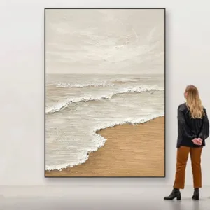 Arthyx,100% Handmade 3D Textured Abstract Beach Oil Painting On Canvas,Sea View Pictures,Wall Art Poster,Modern Room Hotel Decor