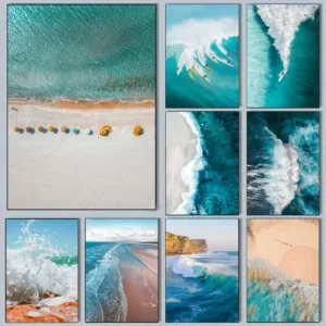 Modern Simple Ocean Landscape Poster Prints Beach Seascape Canvas Painting Wall Art Pictures for Summer Living Room Home Decor