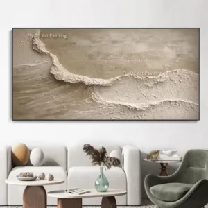 Handmade Large Brown Seawaves Thicke Oil Painting Abstract Beige Brown Sea Beach Canvas Wall Art Modern Wall Decor For Room