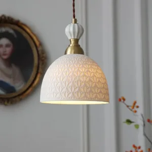 French modern simple cream style Japanese retro brass bedroom bedside lamp dining room transparent ceramic chandelier