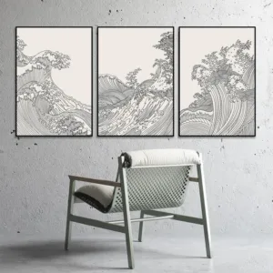 Nordic Black and White Canvas Painting Lines Abstract Sea Waves Japanese Style Homestay Posters HD Pictures For Room Home Dec
