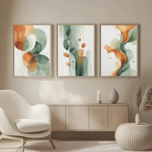 3pcs Abstract Burnt Orange Sage Green Canvas Poster Wall Art, Medieval Minimalist  Painting Modern Living Room Home Decoration