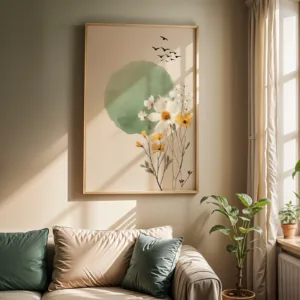 1pc Abstract Botanical Wall Art Poster - Noframed Modern Japandi Sage Green Wabi-Sabi Neutral Canvas Print for Living Room Decor
