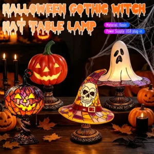 Gothic Witch Hat Pumpkin Resin Night Light Warm Enchanting Glow & Versatile Decorative Lamp for Halloween Home Decoration