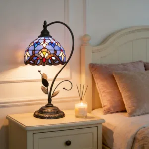 Baroque Style Table Lamp Floral Stained Glass Lamp S Leaves Vintage Desk Light for Bedside Living Room Office