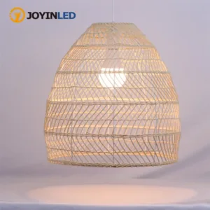 Rattan Cloche Pendant Lamps Vintage Style Handmake Rattan Light Home Decor Living Room Cafe Kitchen Island Hanging Lamps