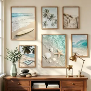 Summer Sea Wave Beach Surfboard Painting Calligraphy Canvas Poster Hallway Bedroom Living Room Home Bar Decoration Interior Wall