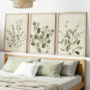 3PCS frameless   ,Sage Green Plant Leaf Watercolor Wall Art Decor,Retro Plant Creative Canvas Poster Printing,Simple Home Decor
