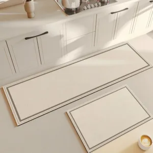VIKAMA 2pc Light Beige Kitchen Floor Mats Set Of Two Water Absorbent Non Slip Scandinavian Ins Style Floor Mats Home Decoration