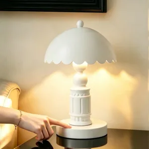 French White Carved Column Table Lamp Retro Bedside Night Light Bedroom Study Desktop Warm Ambient Decor Lighting Ornament