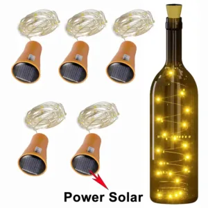 20LEDs Solar Wine Bottle String Light Solar Copper Wire Fairy Lights Cork Shape Christmas Lamp For Wedding Party Garden Decor