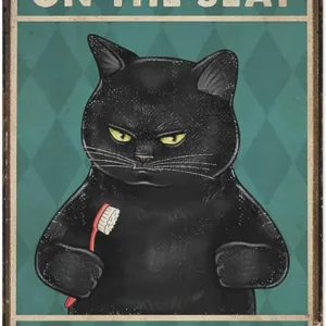 Metal Tin Sign Wall Decor Funny Black Cat If You Pee On The Bathroom Poster Tin Sign for Office Home Classroom Bathroom