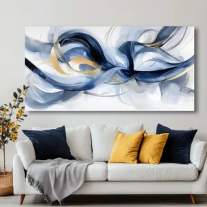 Modern Abstract Gold Ocean Wave Canvas Wall Art - NAVY Gold Painting Wrapped Wooden Frame Suitable for Living Room Bedroom