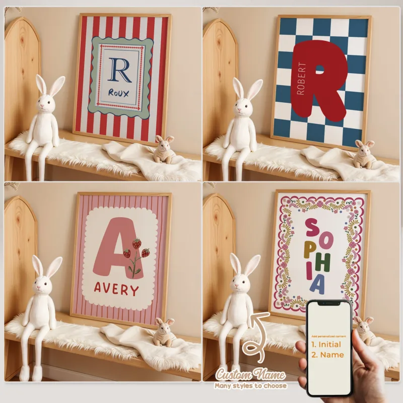 Personalized Custom Name Cartoon Child Stripe Wall Art Print Picture Canvas Poster Painting For Living Room Home Decor Gift