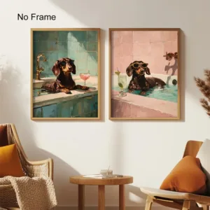 2pcs Frameless,Artistic Prints Feature Interesting Themes for Dachshund Bathing,Including Dachshund Patterns,Bathroom Decoration