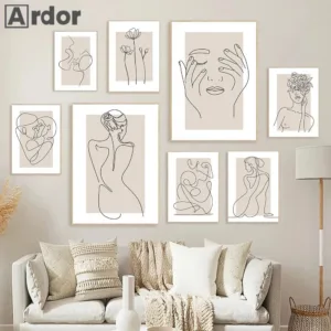 Abstract Women Body Flower Line Posters Canvas Painting Couple Kiss Wall Art Print Minimalist Poster Wall Pictures Bedroom Decor