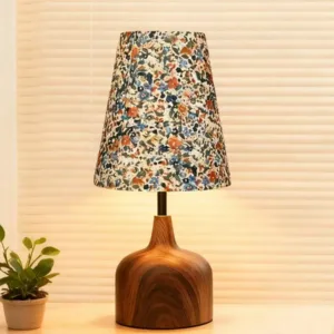 1pc LED wood grain metal table lamp, vintage fabric pleated lampshade soft light lamp, Nordic, Italian style, warm light decorative multi-purpose warm light camping romantic elegant ambiance bedside night light