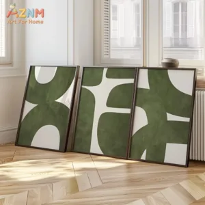 AZNM Sage Green Abstract Geometric Block Canvas Wall Art Boho Mid Century Shape Print Unframed Canvas Painting for Living Room B