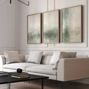 1pc frameless Sage Green Landscape Wall Art Triptych: Zen-inspired Abstract Art, Minimalist Painting, Retro Light Green Poster,
