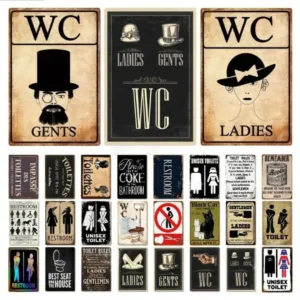Vintage Funny WC Metal Sign Plaque - Lavatory Toilettes Design - Wall Art Perfect for Bar Club Bathroom Restroom Decoration