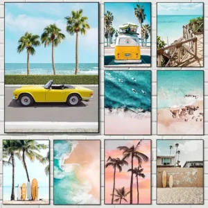 Summer Sunshine Beach Surf Palm Trees Sea View Poster Canvas Paintings Wall Art Pictures Home Decor