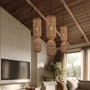 Vintage Rattan Pendant Lamp Cylindrical Type Rattan Lamp for Living Room Bedroom Bar Villa stairwell Hand-woven Chandeliers