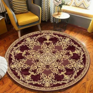 Traditional Oriental Persian Pattern Round Area Rug Vintage Burgundy Soft Floor Carpet for Living Rooms Leisure Relaxation Zones