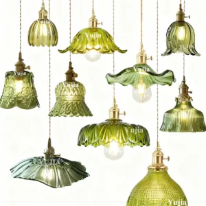 Multi-Style Nordic Pendant Lamp Green Glass Ceiling Lighting Kitchen Island Hand Brass Hanging Light fixtures for Dining Room