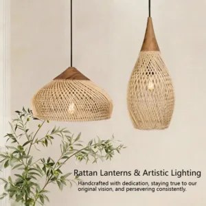 Japanese Wabi-Sabi Rattan Pendant Light - Hand-Woven E27 Boho Lamp for Restaurant Coffee Shop Dining Room Kitchen Island