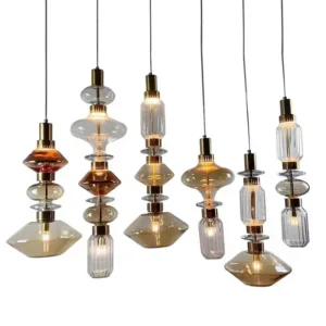Vintage American LED Glass Chandelier Pendant Lamp For Hotel Bedroom Restaurant Bar Decor Amber Bedside Hanging Lighting Fixture