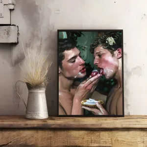 Vintage Gay Men Kiss Poster Sticky Wall Art Paintings Decoration Waterproof for Home Living Room BedRoom Decor