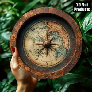 2D Flat, Vintage World Map Metal Wall Decor - Antique Bronze Finish - 20.32x20.32 cm Navigation Compass Art - for Home, Office,