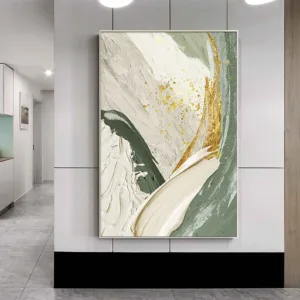Mhemyo Large Original Green Gold Abstract Hand Painted Oil Painting 3D Texture Minimalist Modern Wall Art For Living Home Decor