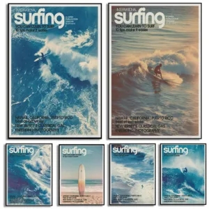 Vintage Surf Poster Summer Seaside Prints Canvas Painting Retro Ocean Surf Wall Art Pictures Home Living Room Seaside Decoration