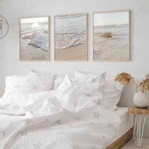 Set of 3: Beautiful Bohemian Neutral Beige Seaside Beach Landscape Canvas Wall Art Prints, Ocean Posters, Modern Art, Sunset Seaside Prints, Natural Scenery Wall Decor, Ideal Gift for Bedroom, Living Room, Hallway, Wall Art, Summer Decor, Room Decor, Unframed