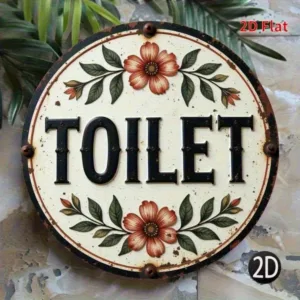 Vintage Toilet Sign Retro Faux Wood Bathroom Decor Humor Easy Install Home