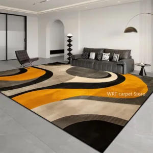 Nordic Light Luxury Stripes Carpet for Living Room Decor Soft Easy Cleaning Rugs for Bedroom Large Area Orange Brown Floor Mat