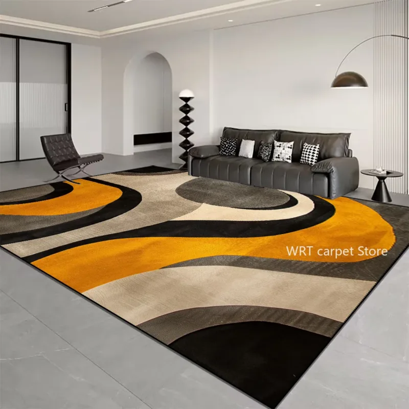 Nordic Light Luxury Stripes Carpet for Living Room Decor Soft Easy Cleaning Rugs for Bedroom Large Area Orange Brown Floor Mat