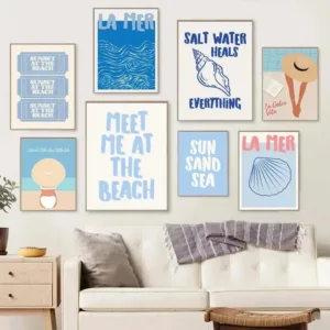 Seashells Meet Me At The Beach Posters Summer Sea Bikini Coastal Quotes Canvas Painting Trendy Wall Art Room Home Decor Gift